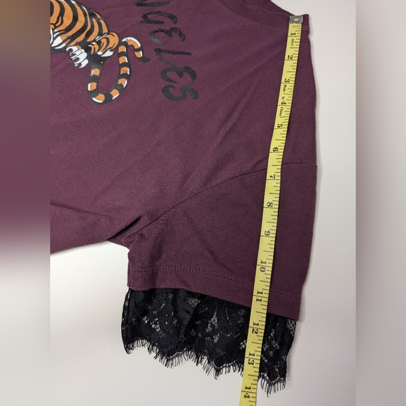 Cold Crush Small Womens T-shirt Burgundy with Black Lace Edges 'Los Angeles' - Picture 9 of 9